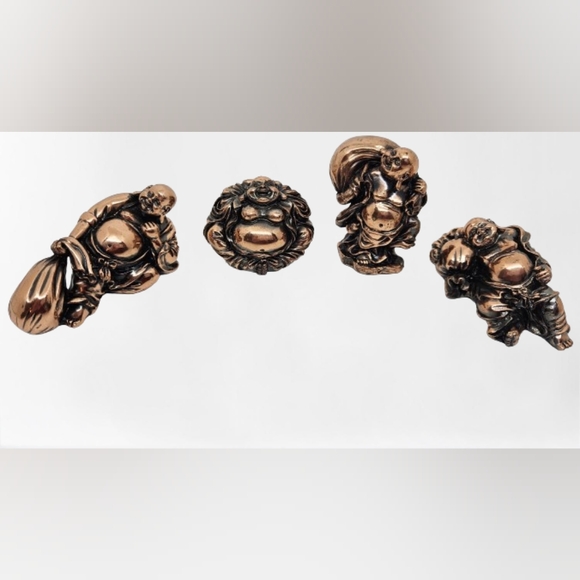 Wooden Box Set of 4 Happiness Buddha Figurines with Square Silk Scarf - Picture 3 of 9